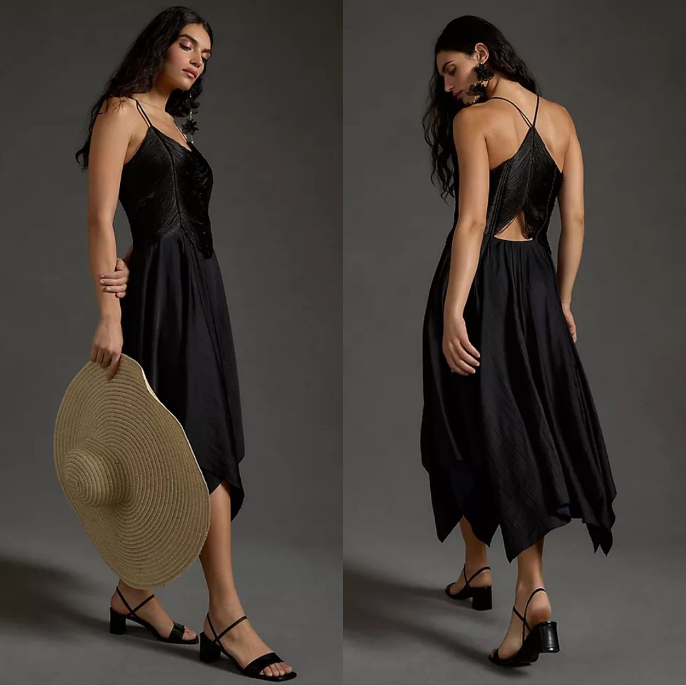 Anthropologie Black Strappy Midi Dress